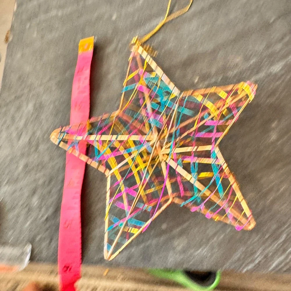 Vintage 3D Handcrafted Wire‎ Star Ornament Festive Multicolored Holiday Decor